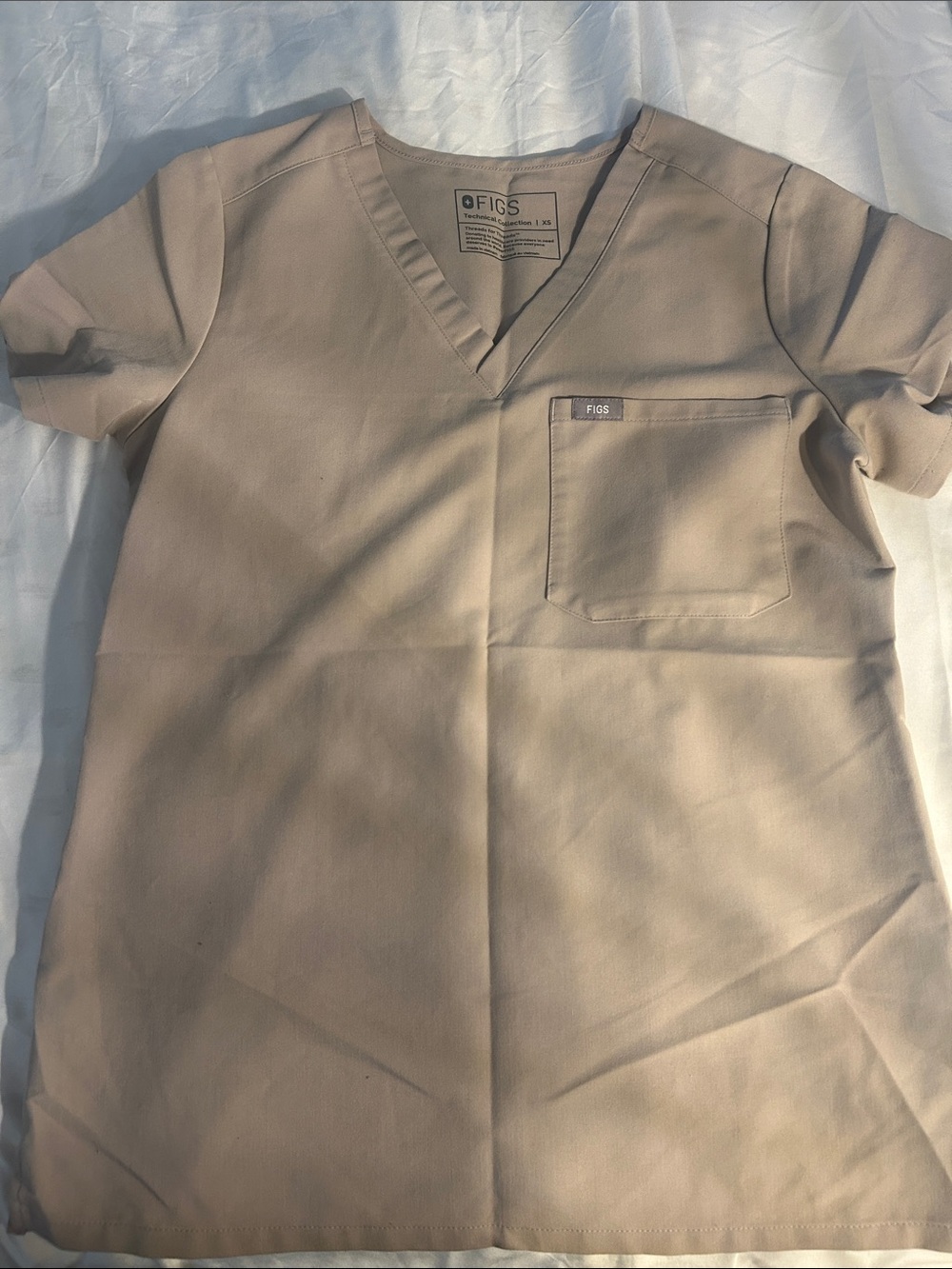 Figs Short Sleeve V-Neck Top in Beige